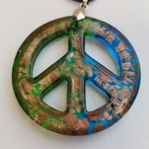 Glass necklace peace sign